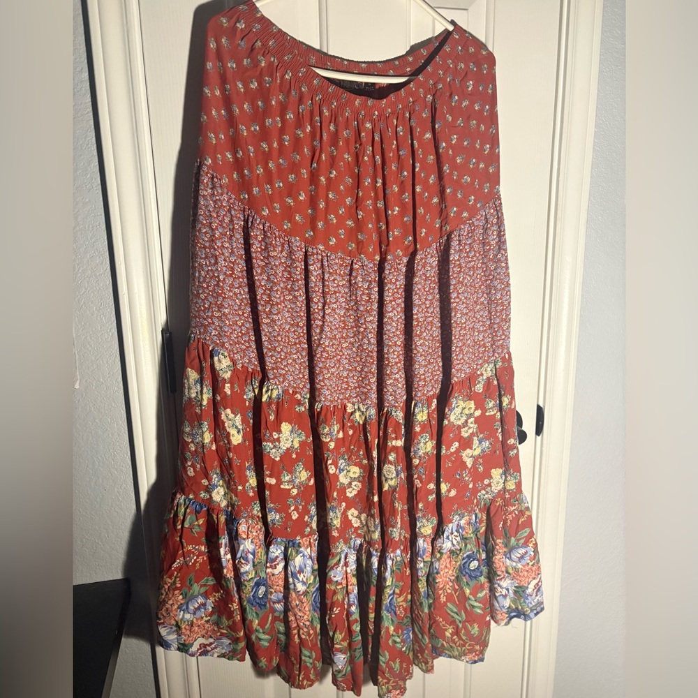 Red Floral Long Skirt